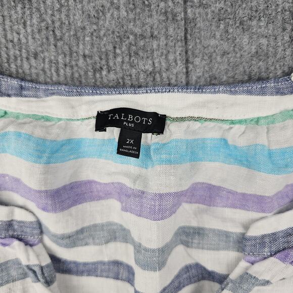 Talbots Shirt Womens 2X Multicolor Stripe Linen Coastal Colorful Beach Preppy - Picture 2 of 6